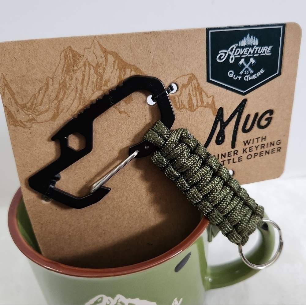Adventure Out There Olive Green Mug Carabiner Keyring Bottle Opener Gift Set - Picture 4 of 13